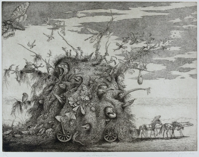 der Heuwagen, 2020, Radierung, 50 × 64 cm