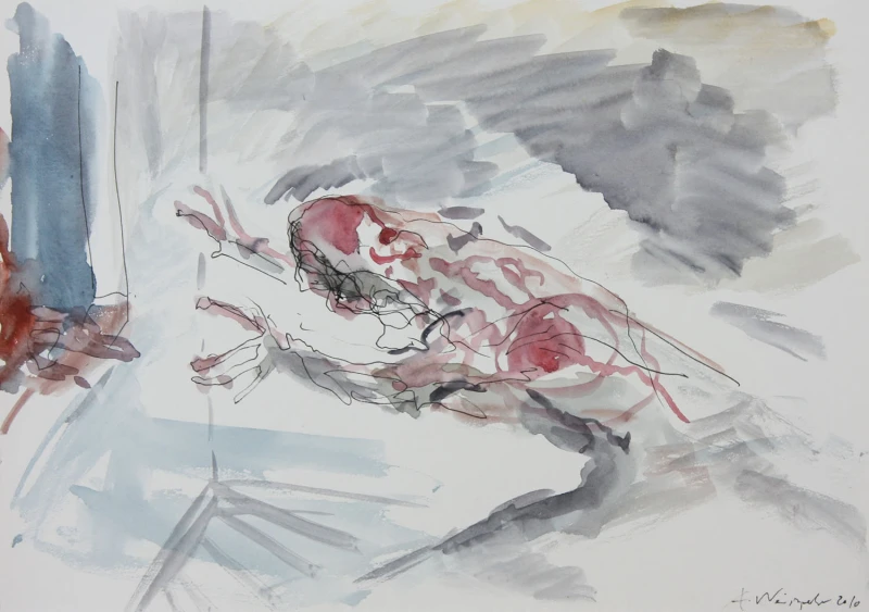 der Sturz, 2010, Feder/Aquarell, 21 × 30 cm