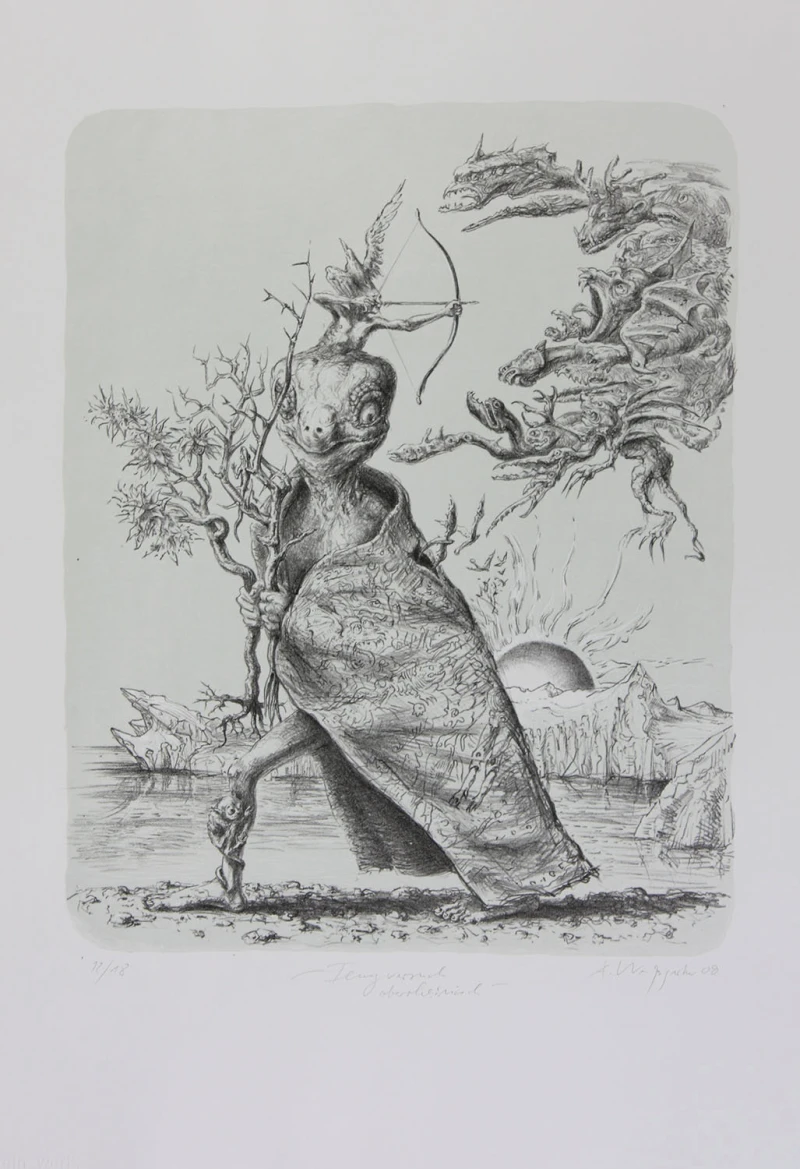 Flugversuch oberrheinisch, 2008, 2-farb. Lithografie, 42 × 33 cm