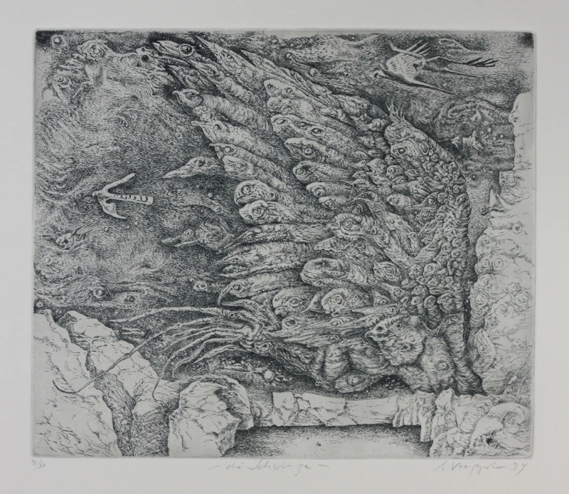 Mauer/Schwinge, 1993, Radierung, 25,5 × 30 cm