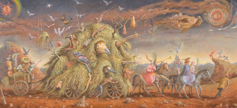 Wagenzug, 2017, Mischtechnik / Platte, 37 × 82 cm